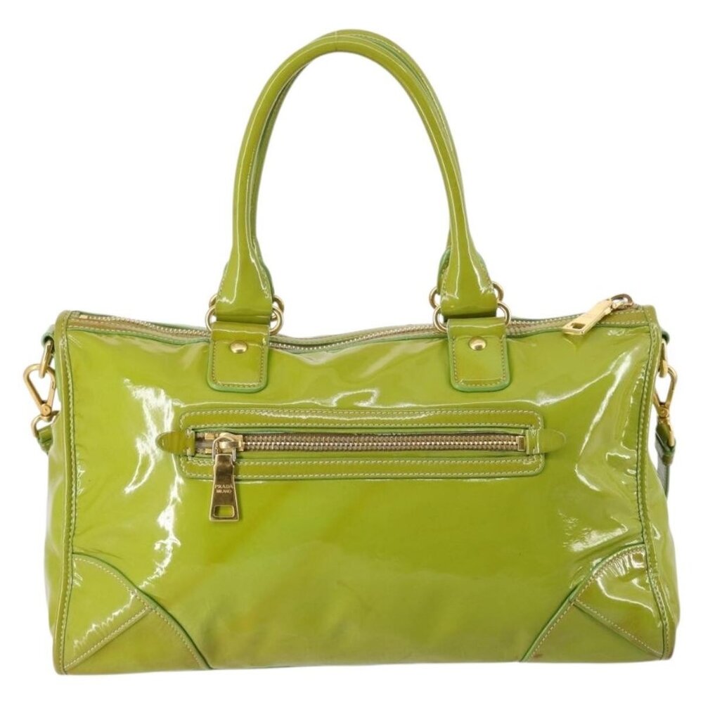 PRADA Hand Bag Enamel 2way Green Gold Auth - Picture 3 of 15